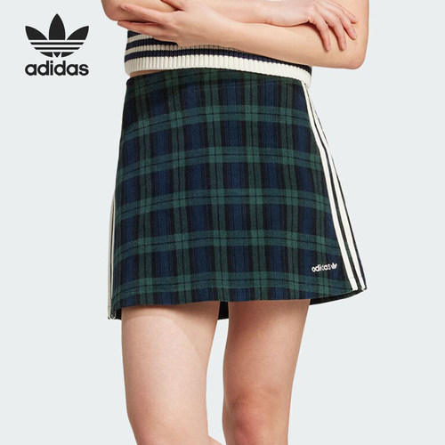 Adidas/阿迪达斯正品三叶草女士时尚学院风纹运动短裙IX1038