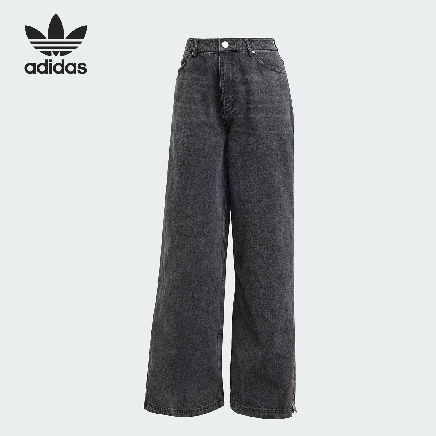 Adidas/阿迪达斯正品三叶草女士复古休闲宽松水洗牛仔长裤JX9211