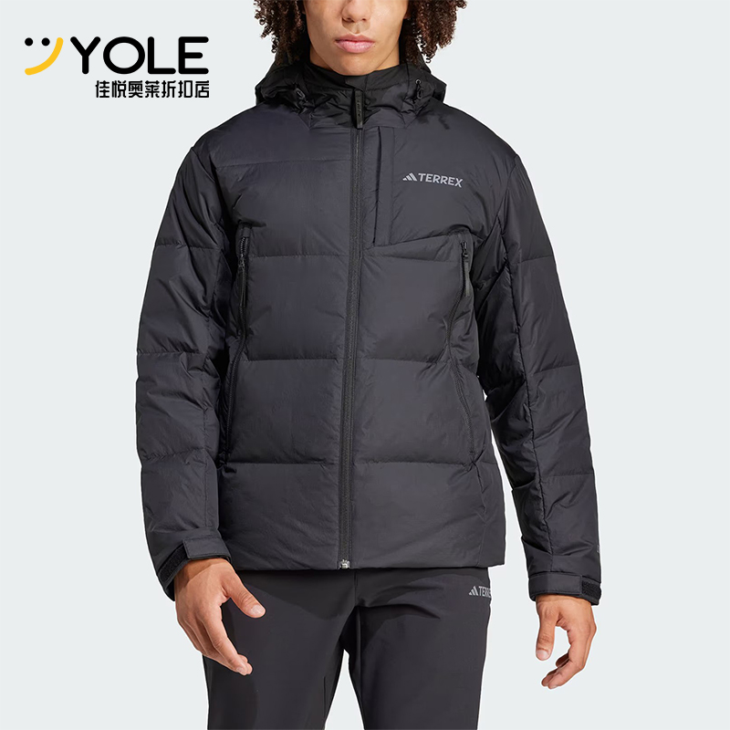 阿迪达斯男士连帽户外休闲羽绒服