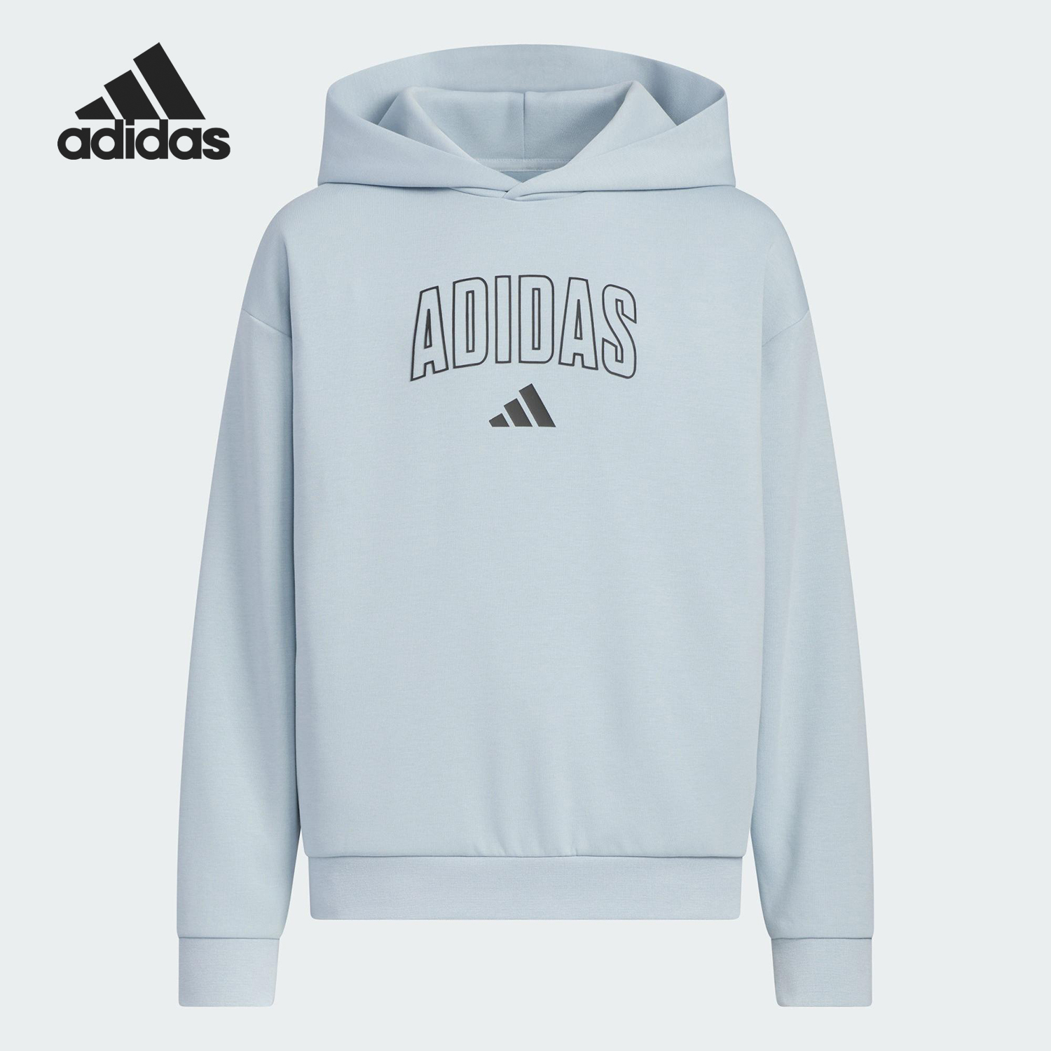 Adidas/阿迪达斯正品2025新款大童针织宽松连帽套头卫衣KC1549