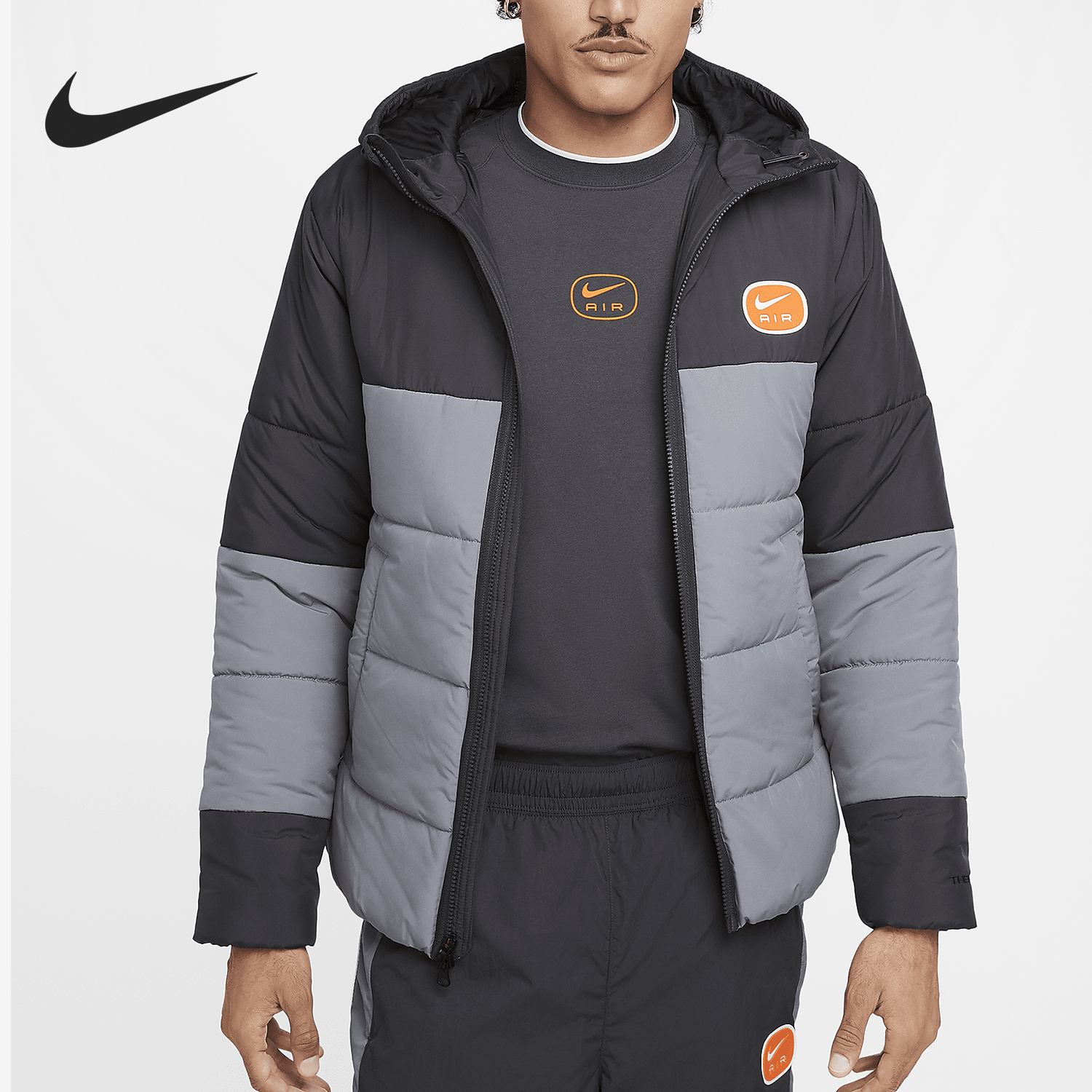 耐克男士运动保暖连帽休闲棉服