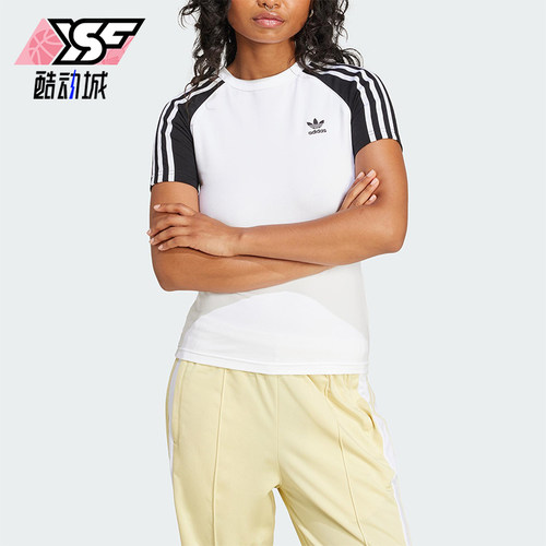 Adidas/阿迪达斯正品三叶草女士休闲修身运动针织透气短袖JD0834