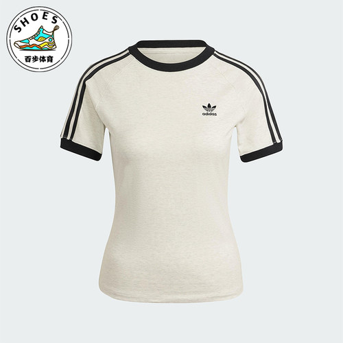 Adidas/阿迪达斯正品三叶草女士印花圆领经典套头修身短袖IR8104