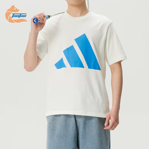 Adidas/阿迪达斯正品圆领短袖T恤新款男白蓝色经典短袖T恤KC0920