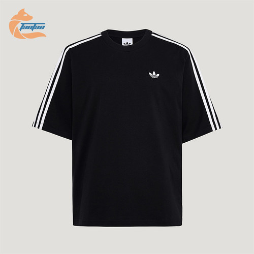 Adidas/阿迪达斯正品三叶草男士针织条纹时尚休闲宽松T恤KG6331