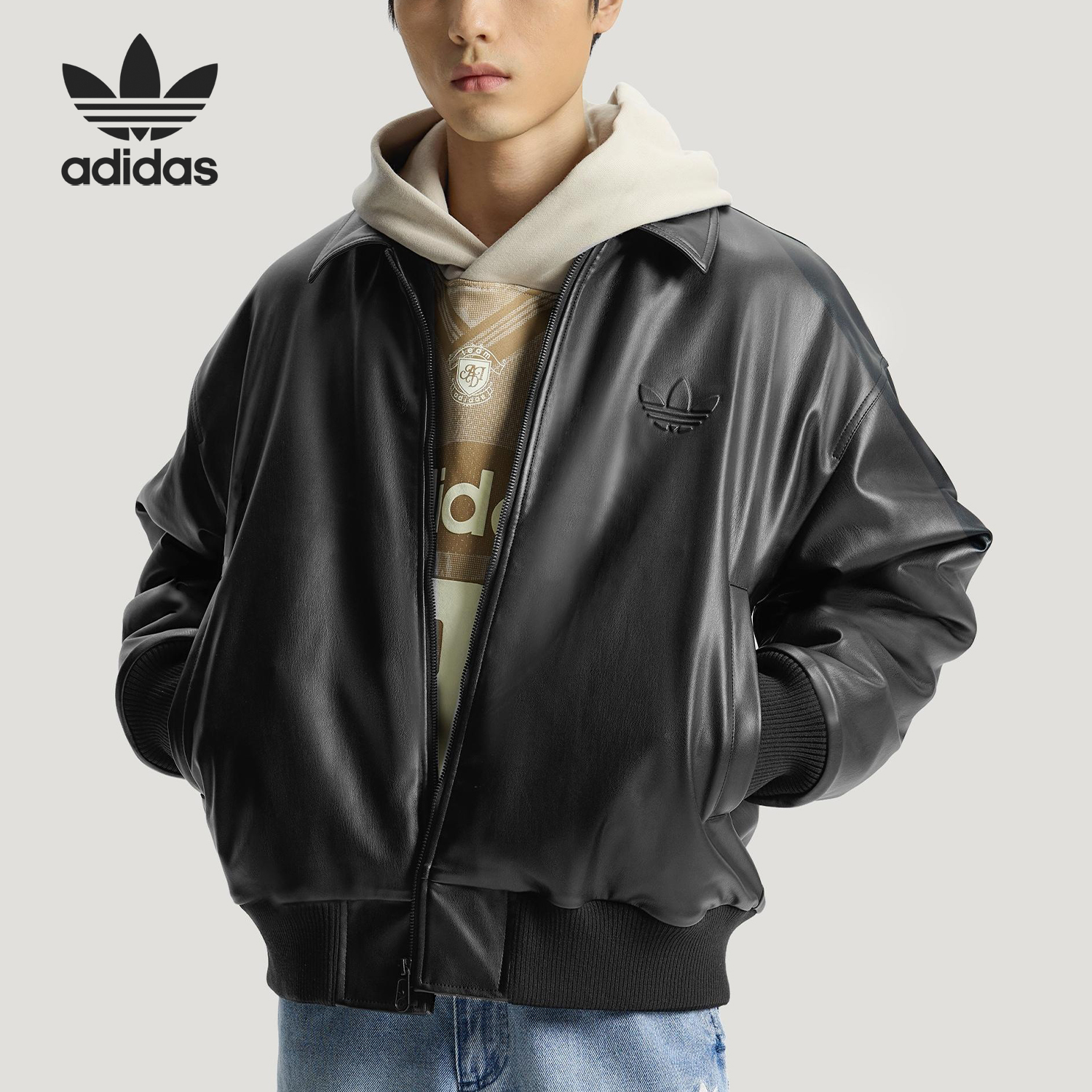 Adidas/阿迪达斯正品三叶草男士日常翻领休闲宽松耐穿外套IA7525
