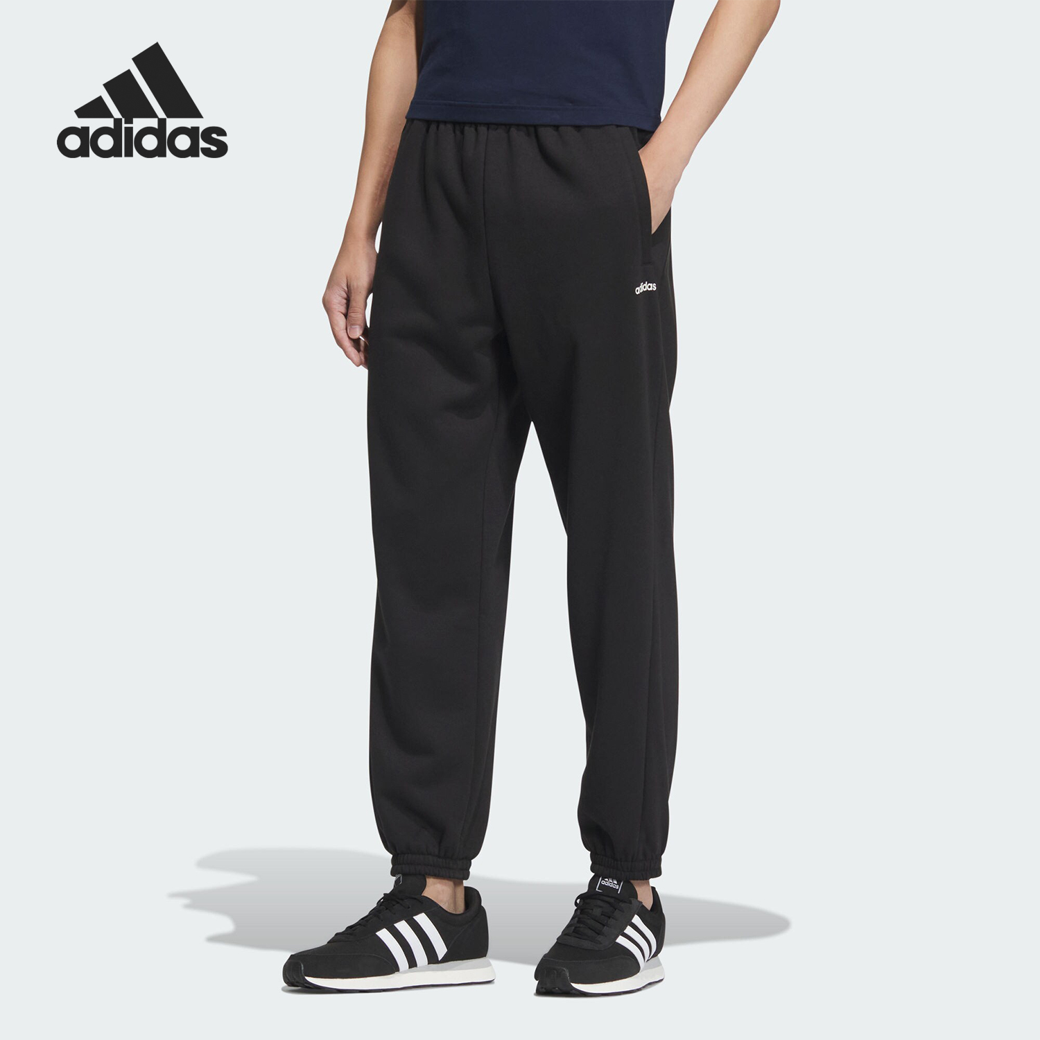 Adidas/阿迪达斯正品新款男士加绒保暖经典运动针织束脚裤JX9405