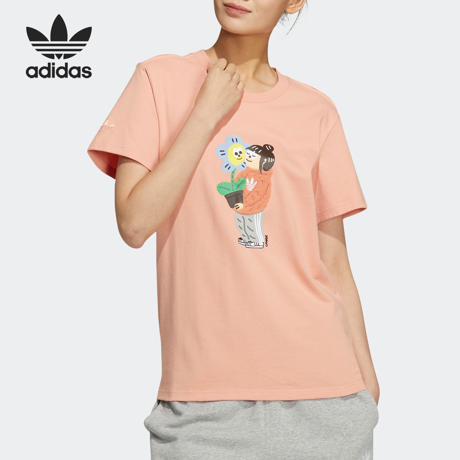 Adidas/阿迪达斯正品三叶草女子透气宽松卡通时尚短袖HR3472