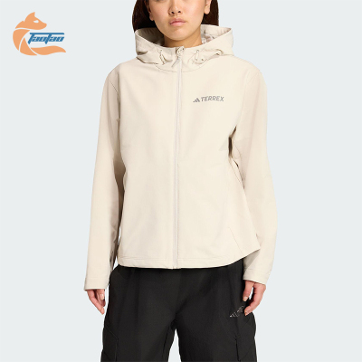 Adidas/阿迪达斯正品2025女士拉链户外保暖宽松软壳外套JV6235