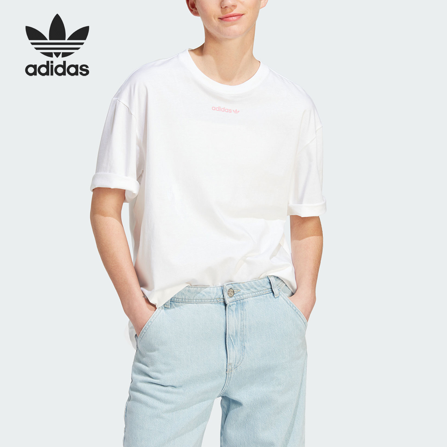 Adidas/阿迪达斯正品三叶草夏季女子宽松印花运动T恤IT8155