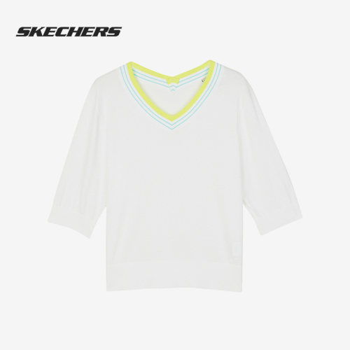 Skechers/斯凯奇正品新款舒适休闲女子短袖毛织T恤衫L221W149
