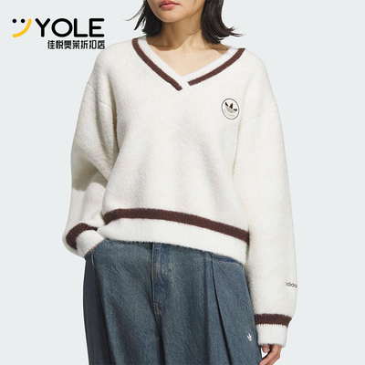Adidas/阿迪达斯正品三叶草女士休闲V领复古针织耐穿套头衫KC2687