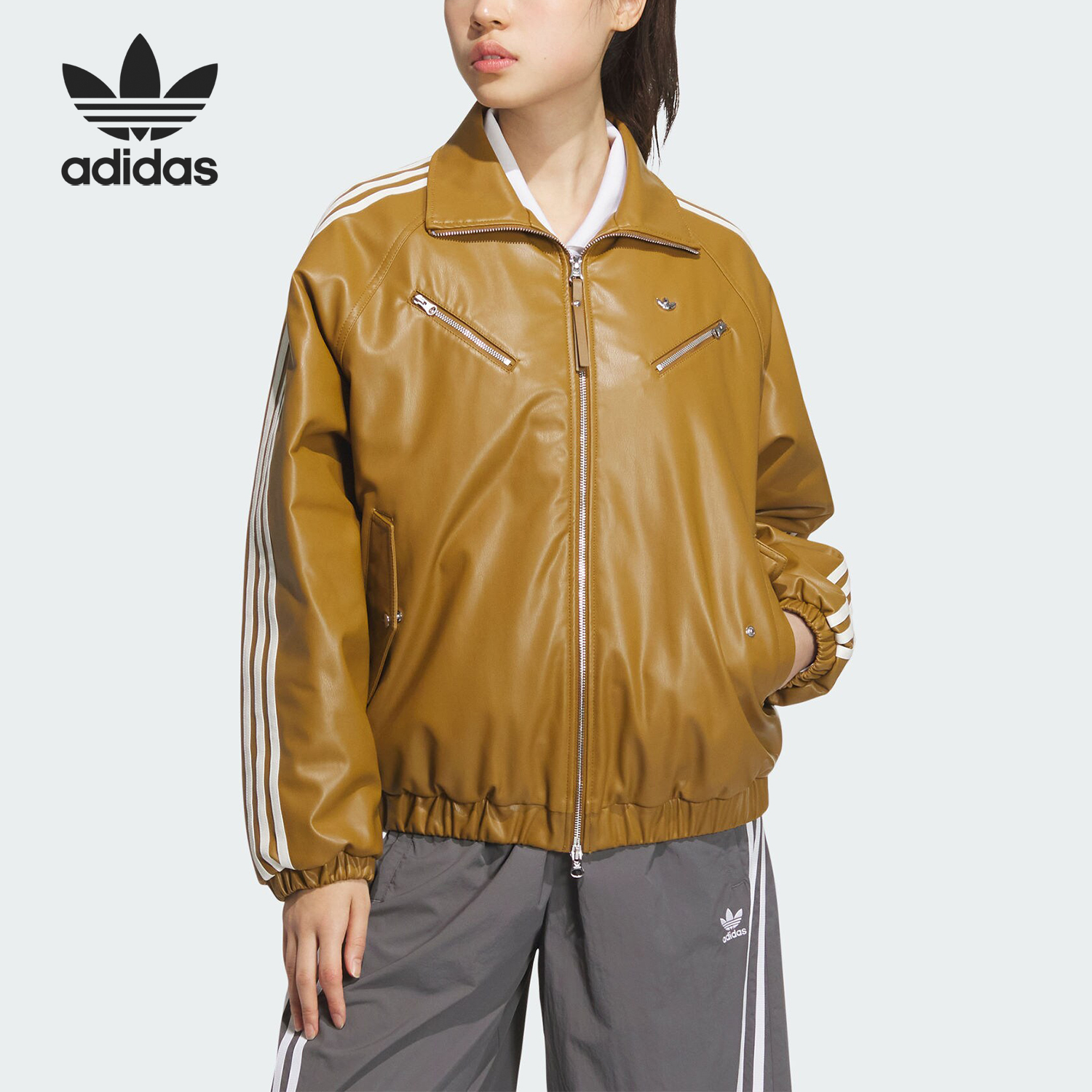 阿迪达斯女士翻领复古休闲外套