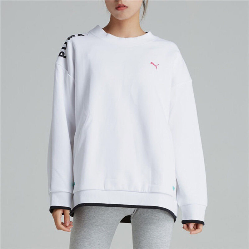 Puma/彪马正品女士纯色Logo字母印花圆领套头卫衣577667-02