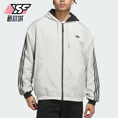 Adidas/阿迪达斯正品三叶草男女连帽休闲条纹双面穿外套JX5440