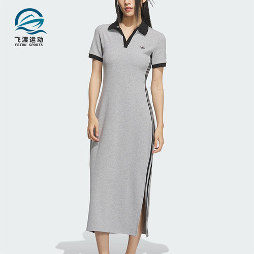 Adidas/阿迪达斯正品三叶草女士三条纹长款透气休闲连衣裙KF0318
