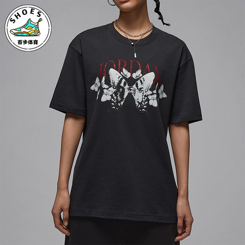 Nike/耐克正品JORDAN女士印花宽松透气经典圆领短袖T恤IB7032-045