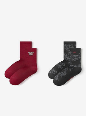 Skechers/斯凯奇正品四季款男士印花中筒袜两双装L125M014-055D