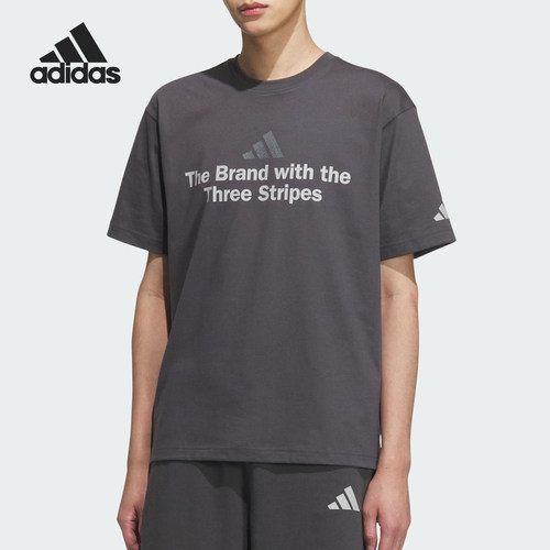 Adidas/阿迪达斯正品2025夏季款男士宽松圆领透气印花短袖KF0122