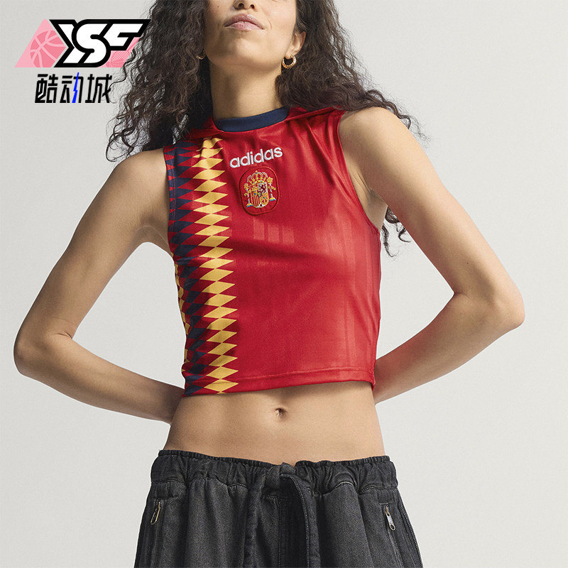 Adidas/阿迪达斯正品女士Logo修身短款连帽无袖足球衣KE2290
