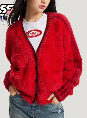 Adidas/阿迪达斯正品三叶草女士休闲时尚毛绒针织开衫外套KT3171