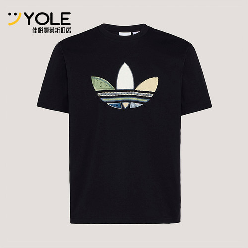 Adidas/阿迪达斯正品三叶草男士松弛感宽松经典日常印花T恤KW5671