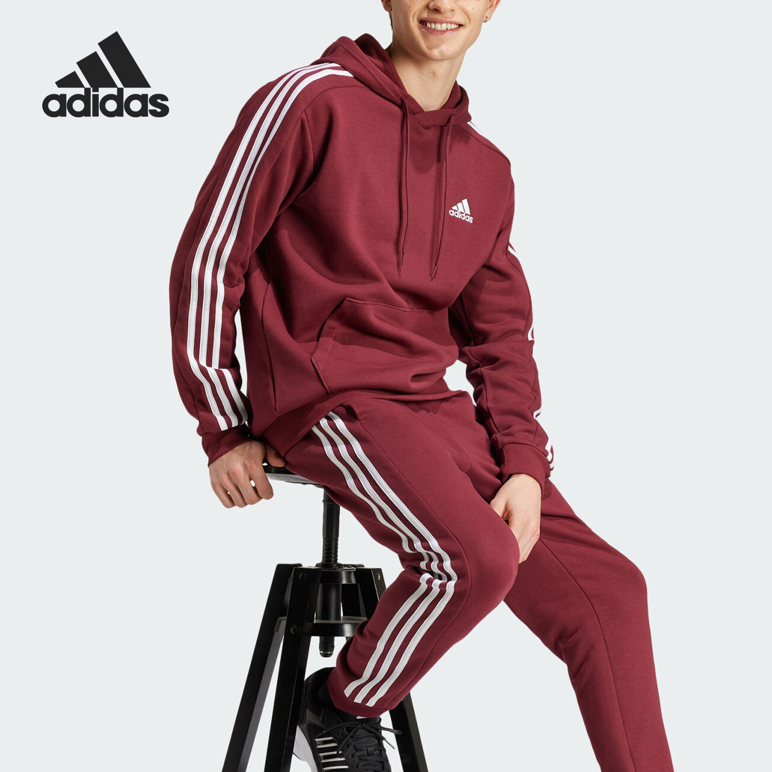 Adidas/阿迪达斯正品M 3S FL HD男士针织三条纹卫衣JG5949