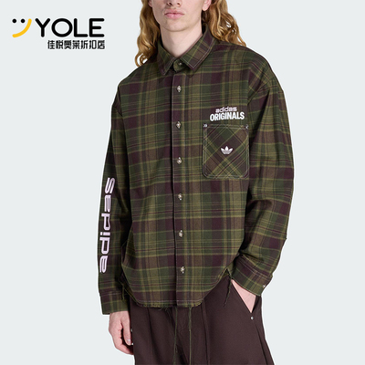 Adidas/阿迪达斯正品三叶草男士休闲翻领网格针织长袖衬衫KG6451