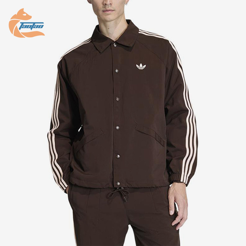 Adidas/阿迪达斯正品三叶草新款男棕色宽松夹克外套KE3595 - 实物图