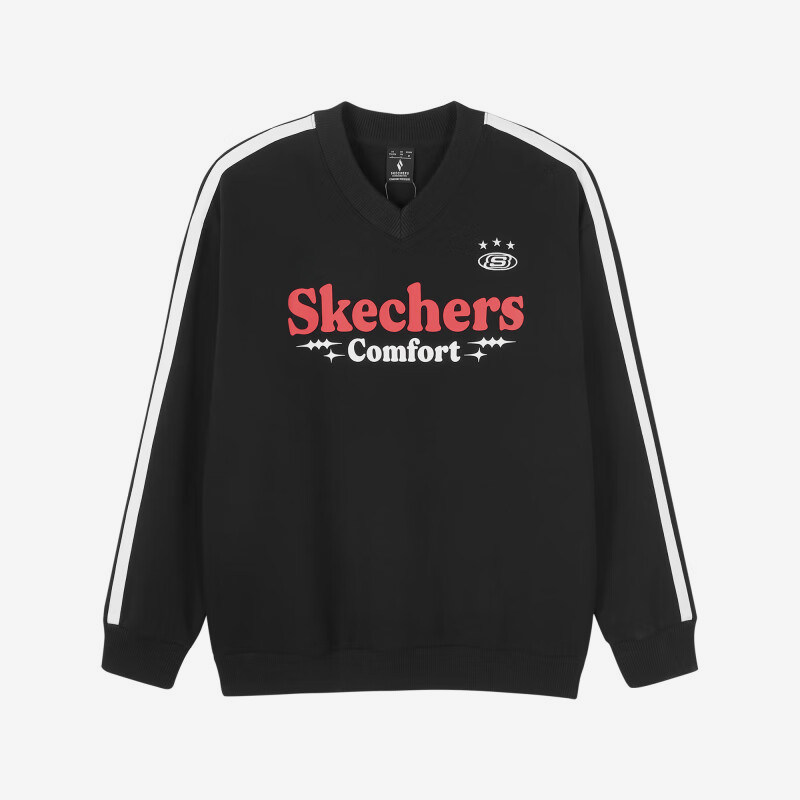 Skechers/斯凯奇正品26夏运动透气男女V领宽松休闲图案针织卫衣