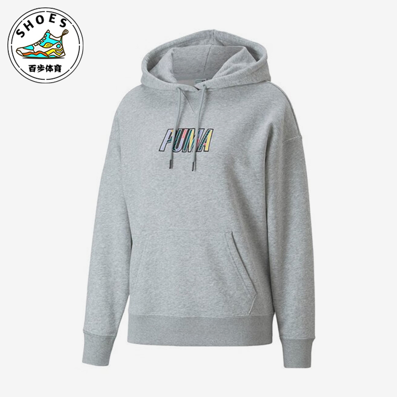 Puma/彪马正品2025女士抽绳LOGO刺绣抽绳针织连帽卫衣537611-04