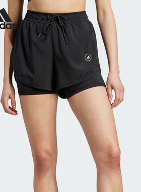 Adidas/阿迪达斯正品26夏季女系带经典弹力二合一休闲短裤IB6824