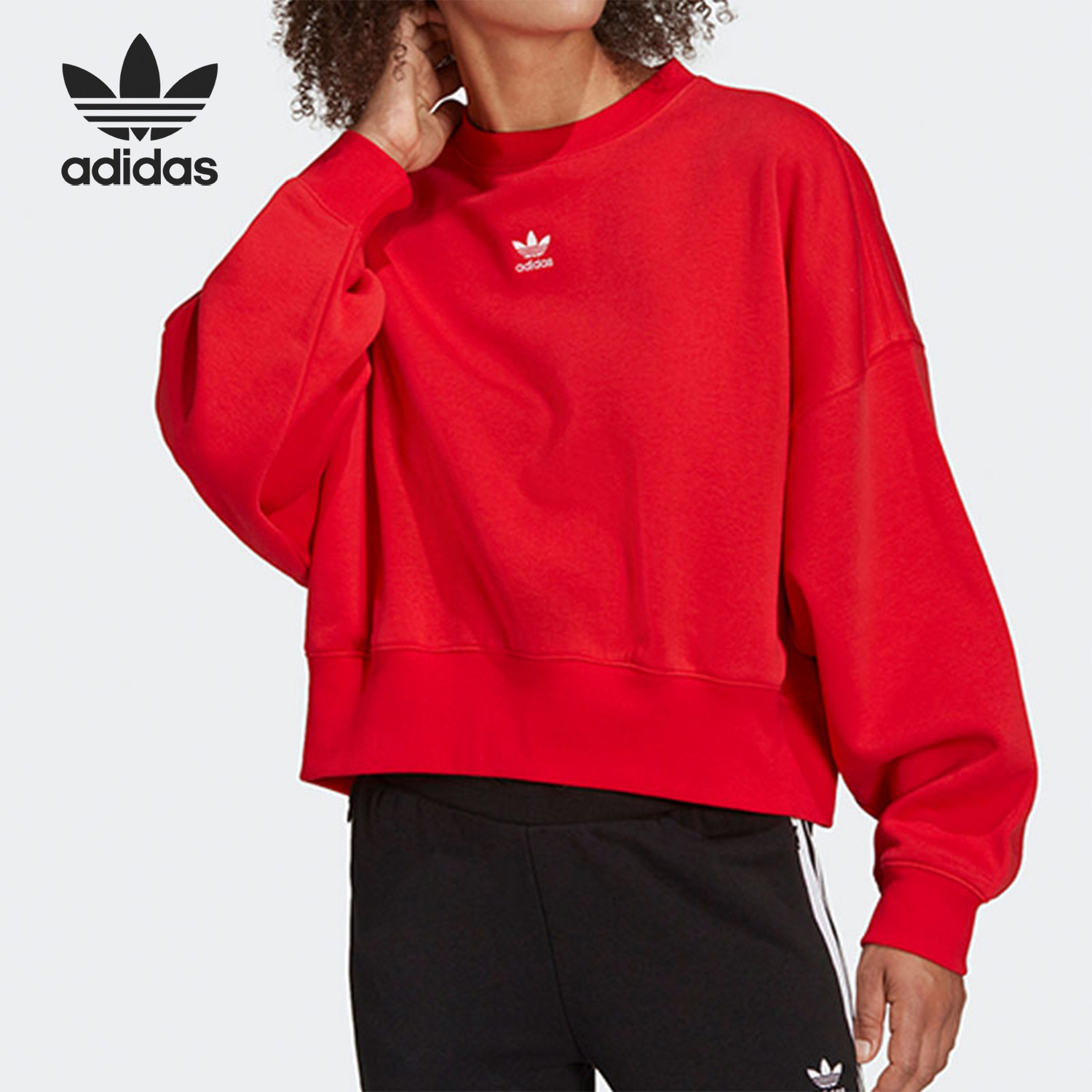 Adidas/阿迪达斯正品三叶草女士加绒圆领舒适运动休闲卫衣HF7479