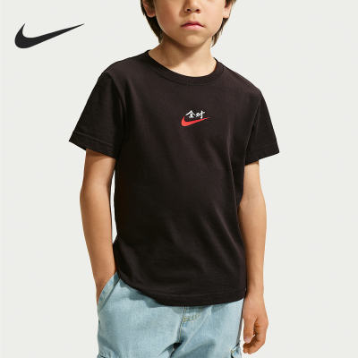 Nike/耐克正品AlRight幼童全对满分经典印花T恤黑T恤IZ8366-010