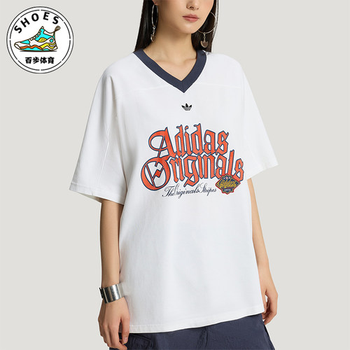 Adidas/阿迪达斯正品三叶草女士休闲宽松日常字母印花T恤KT3062