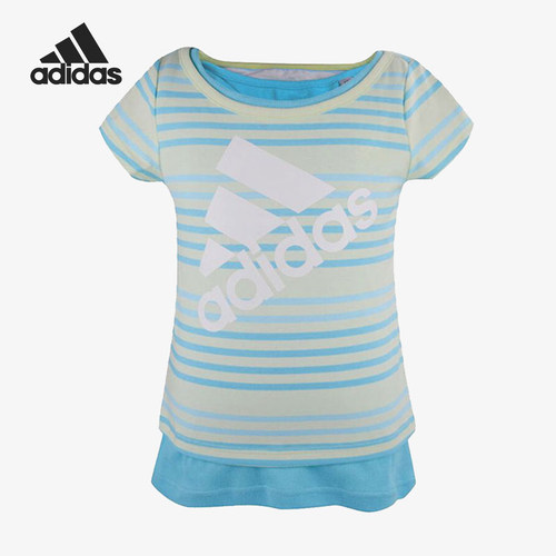 Adidas/阿迪达斯正品2026春季款小童日常圆领套头条纹短袖AP6454