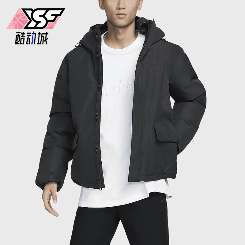 耐克男士保暖宽松连帽户外棉服