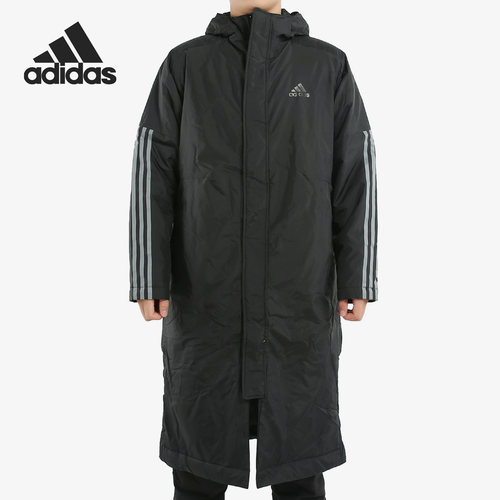 Adidas/阿迪达斯正品男子连帽防风保暖运动长款棉服 EH3967