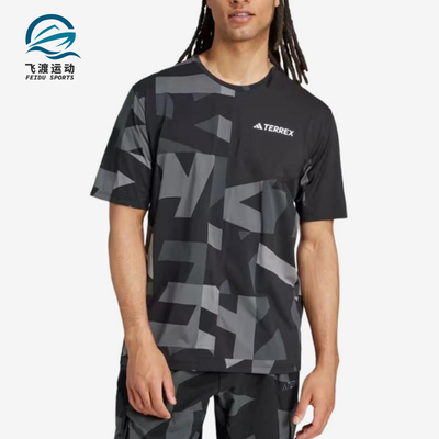 Adidas/阿迪达斯正品Terrex字母圆领男黑色经典休闲短袖T恤JE0390