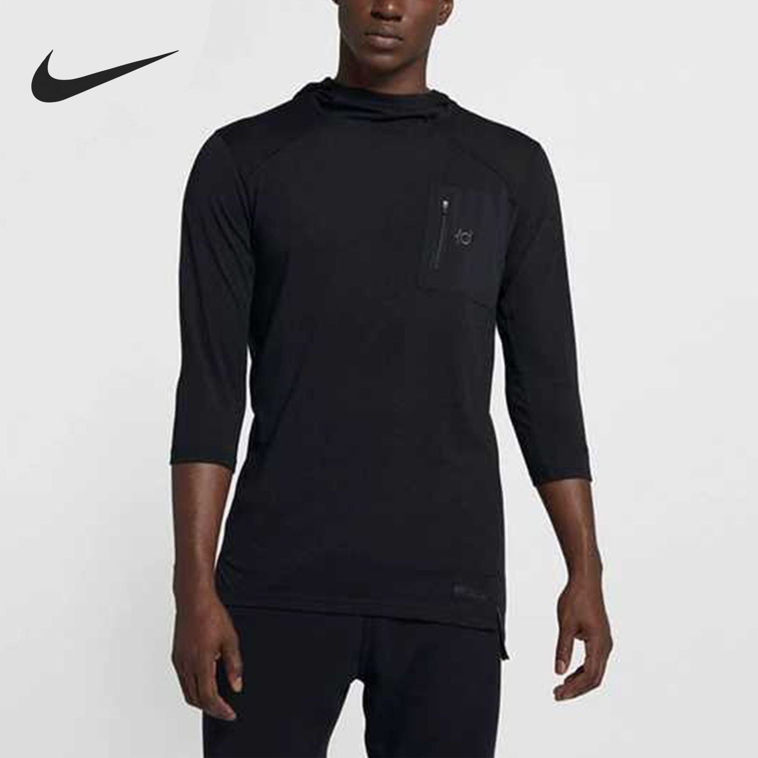 Nike/耐克正品透气新款男士运动休闲简约连帽七分袖T恤AJ0376-010