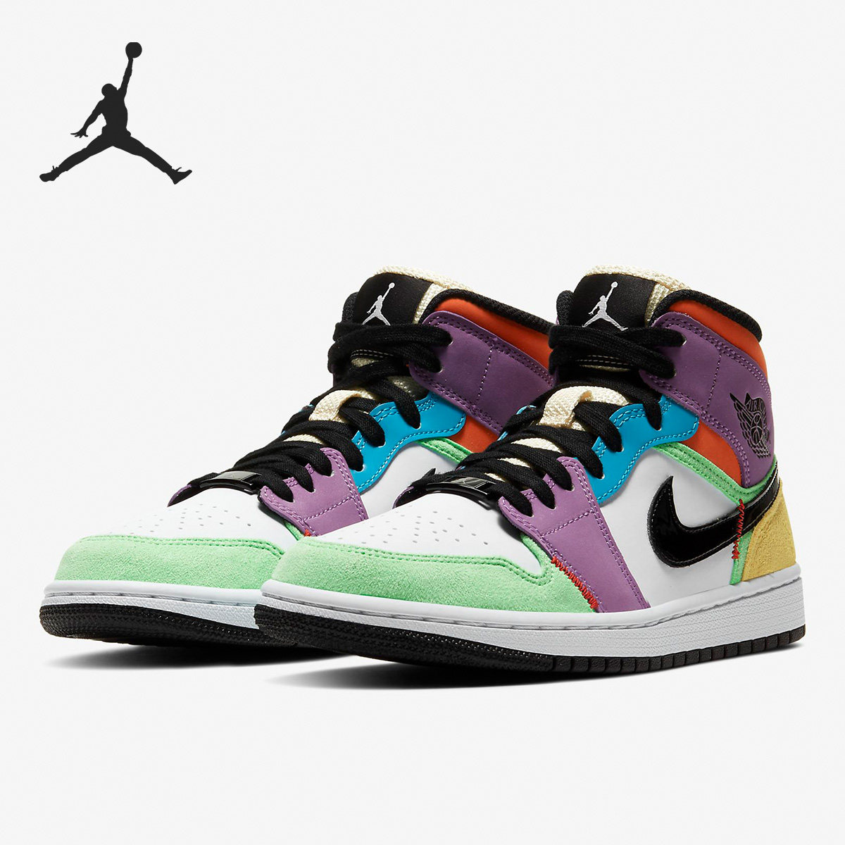 Nike/耐克正品Air Jordan1 Mid AJ1彩色拼接彩蛋女子运动鞋CW1140