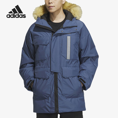 Adidas/阿迪达斯正品新款男士户外保暖连帽毛领羽绒服IS0367