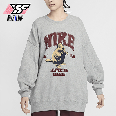 耐克女士圆领宽松印花图案卫衣