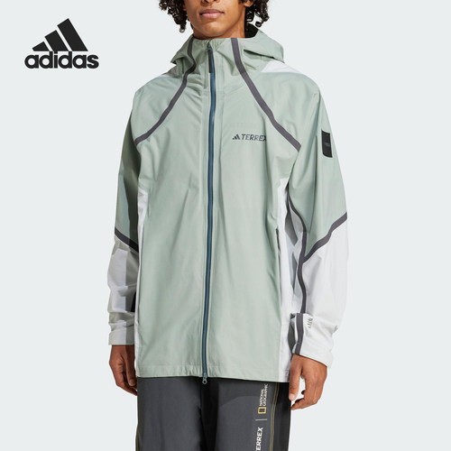 Adidas/阿迪达斯正品新款男士户外拼接徒步宽松冲锋衣JD5835