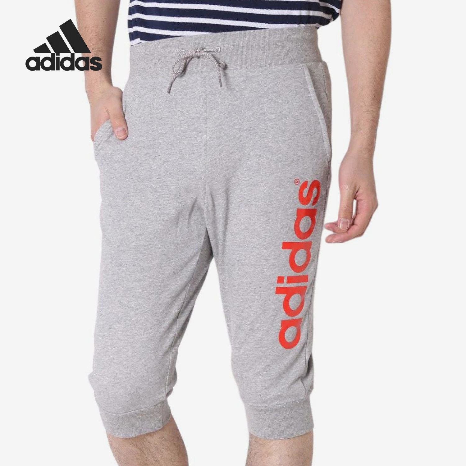 Adidas阿迪达斯正品男七分裤针织系带中腰运动中长裤/短裤AK0975