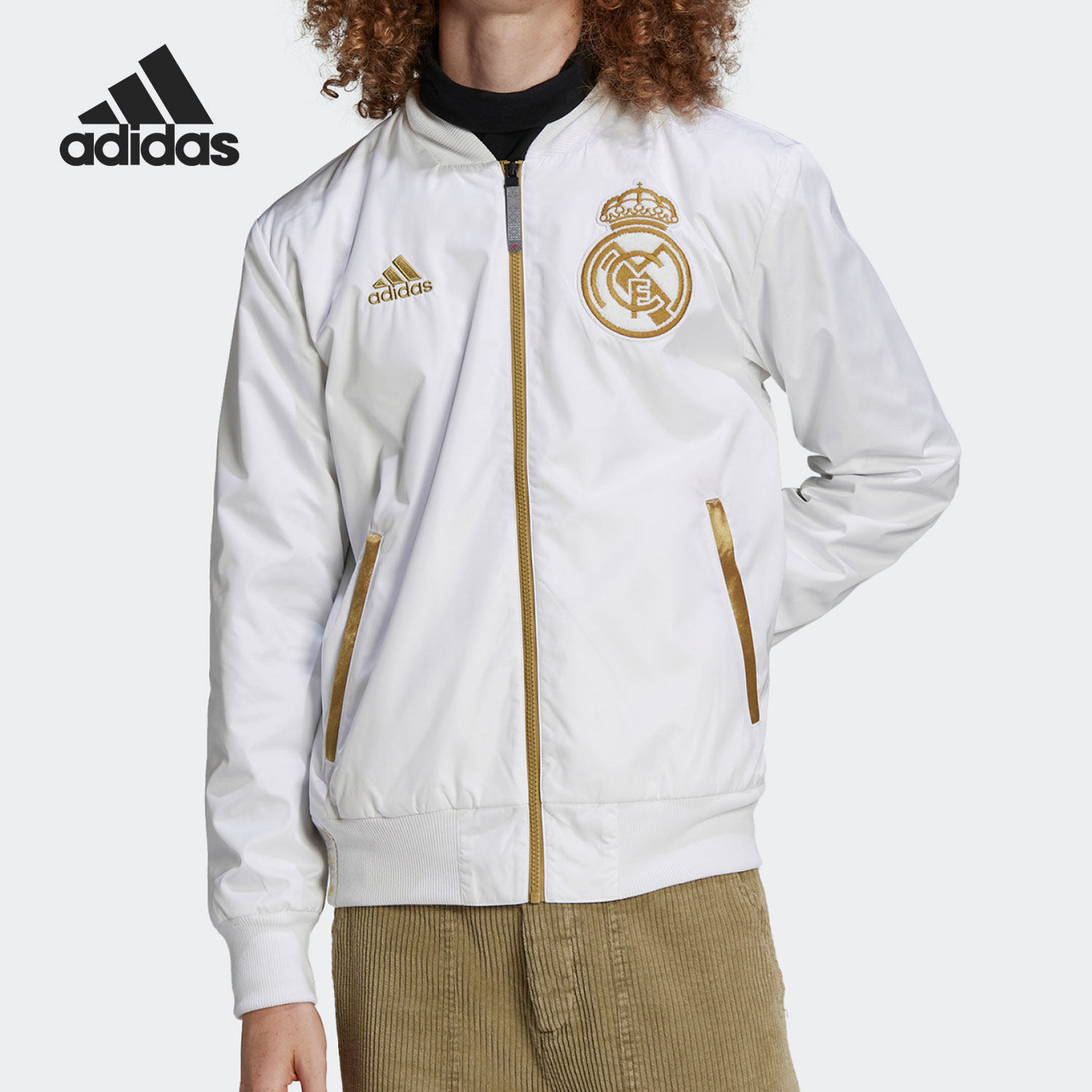 Adidas/阿迪达斯白色男子时尚休闲舒适训练运动夹克外套HA2530