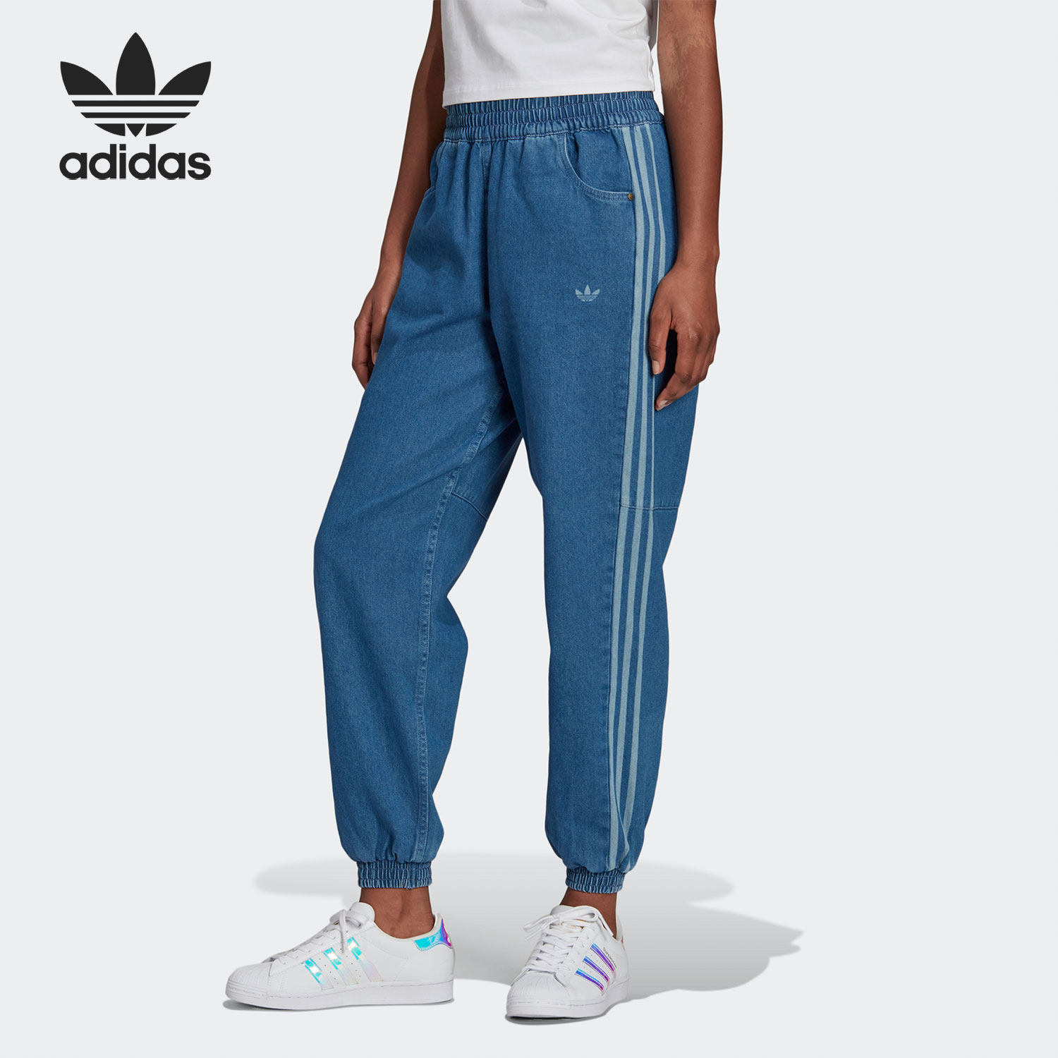 Adidas/阿迪达斯正品三叶草女子宽松束脚运动牛仔裤 H11511,运动服/休闲服装,运动长裤,淘宝优惠券,粉丝福利购,淘宝优惠卷