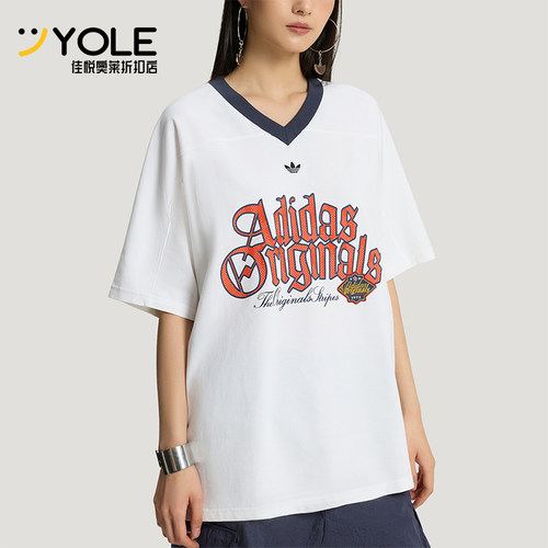 Adidas/阿迪达斯正品三叶草女士休闲宽松日常字母印花T恤KT3062