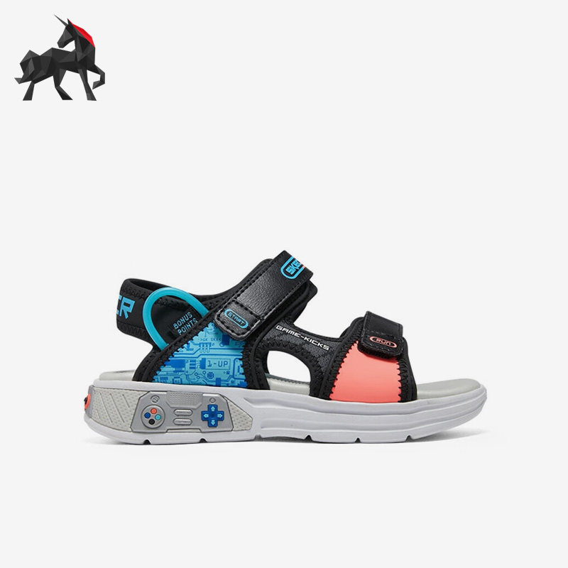 Skechers/斯凯奇正品儿童款透气魔术贴沙滩休闲凉鞋402264L-BKMT