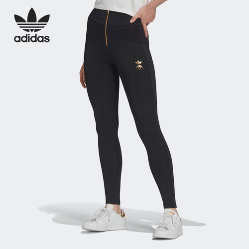 Adidas/阿迪达斯正品三叶草女士拉链中腰弹力运动紧身长裤HG6649